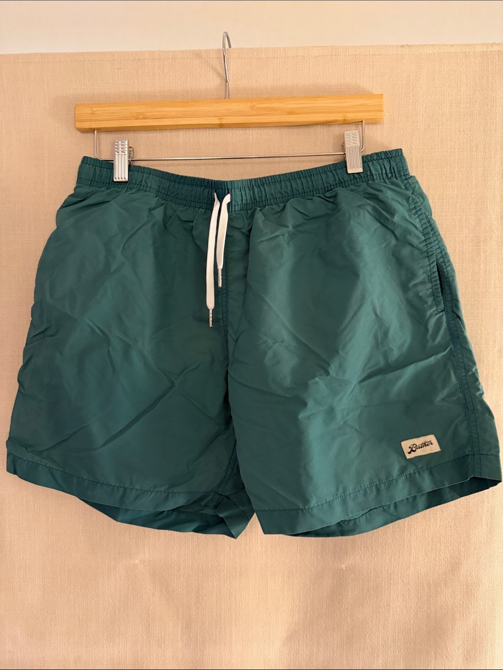 Men's Teal Swim Trunks with White Drawstring